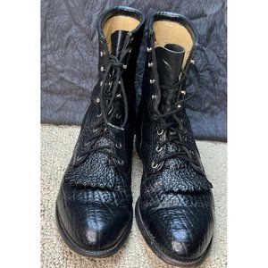 Vintage Justin Lace Up Bullhide Boots Leather is in Great Shape Made in USA!!!